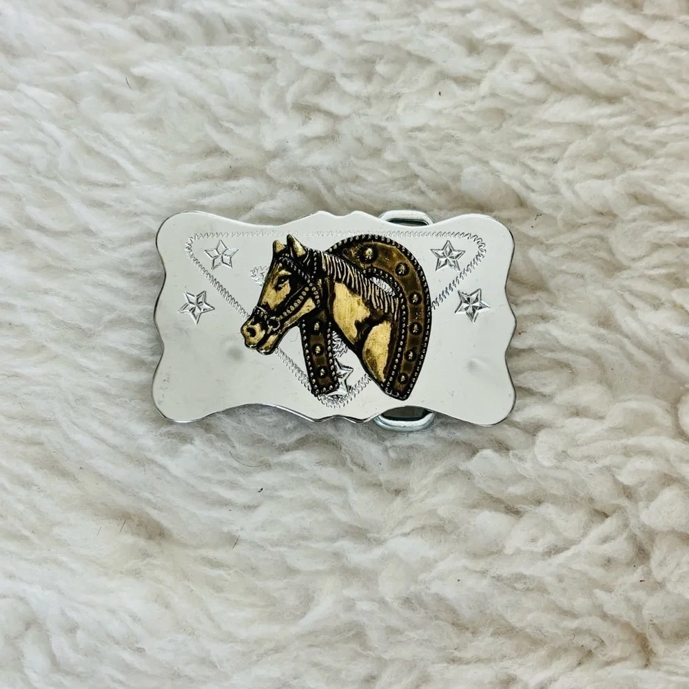 Silver and Gold Horse Belt Buckle